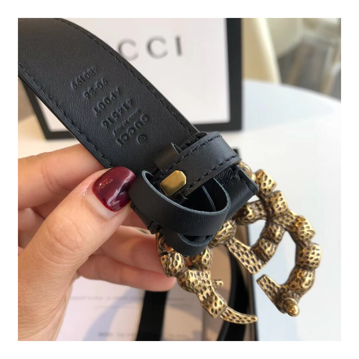 Gucci 40mm Leather Belt With Crystal Double G Buckle 513183