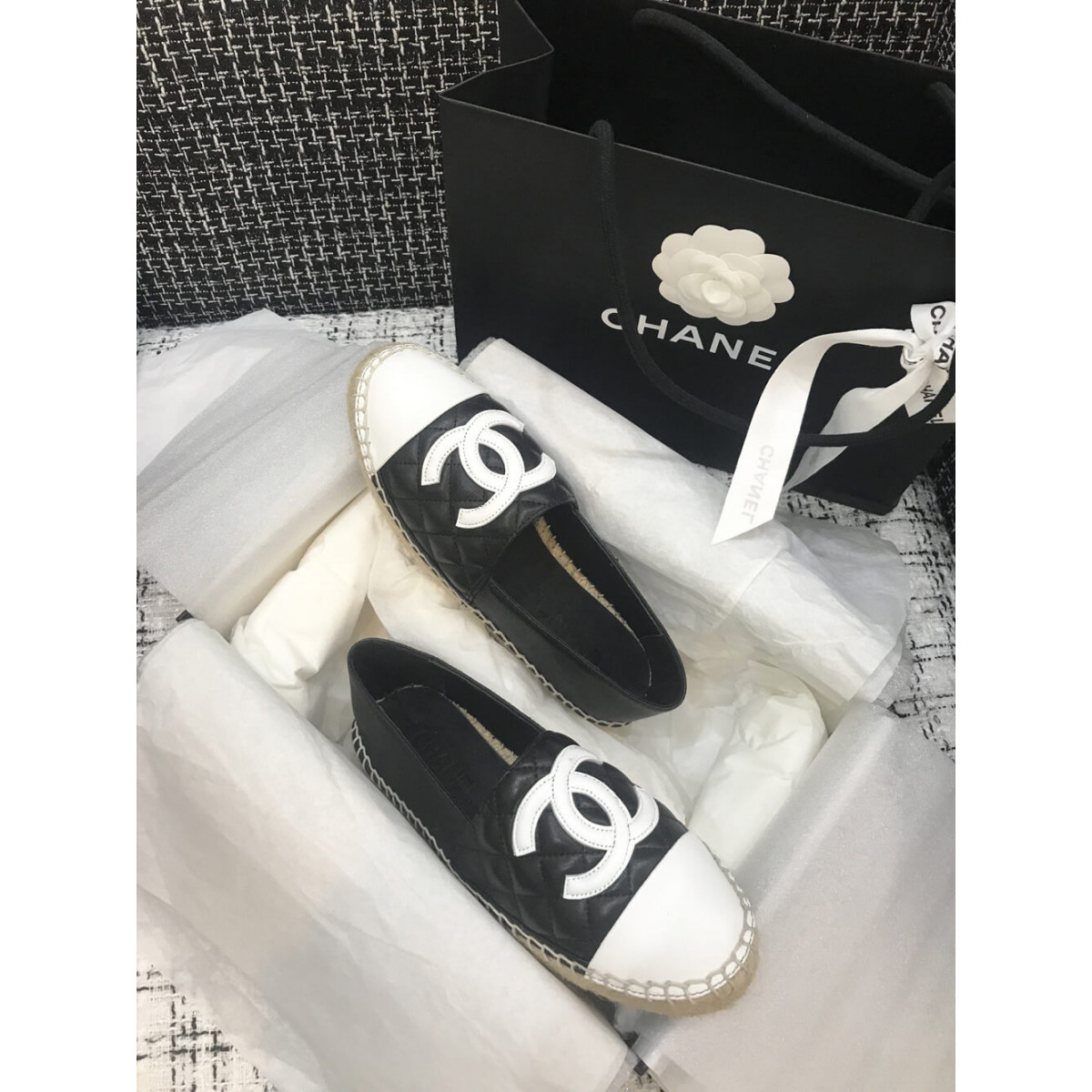 Chanel CC Quilted Espadrilles G29762 Black/8White