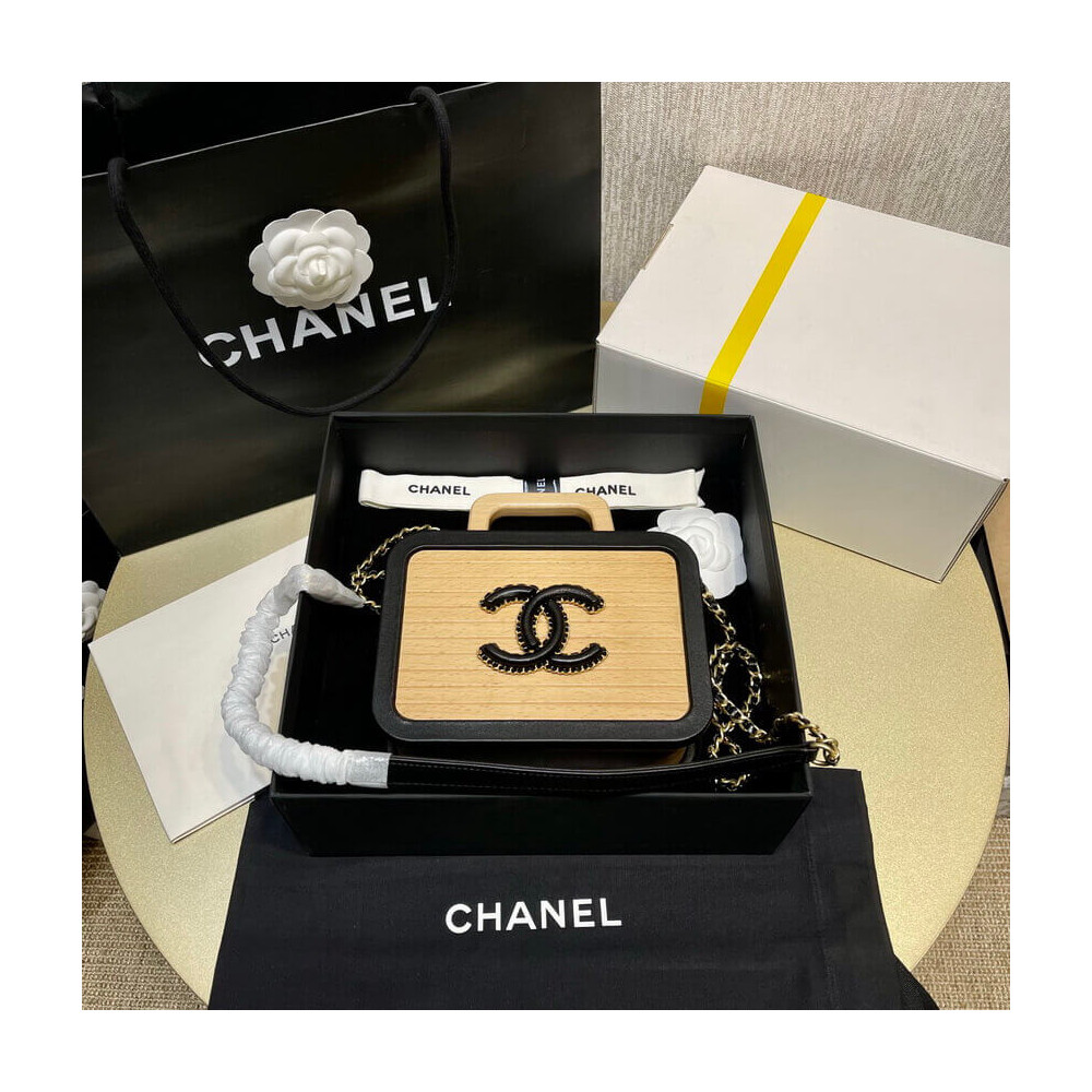 Chanel Vanity Case Beech Wood AS2926 Beige Black