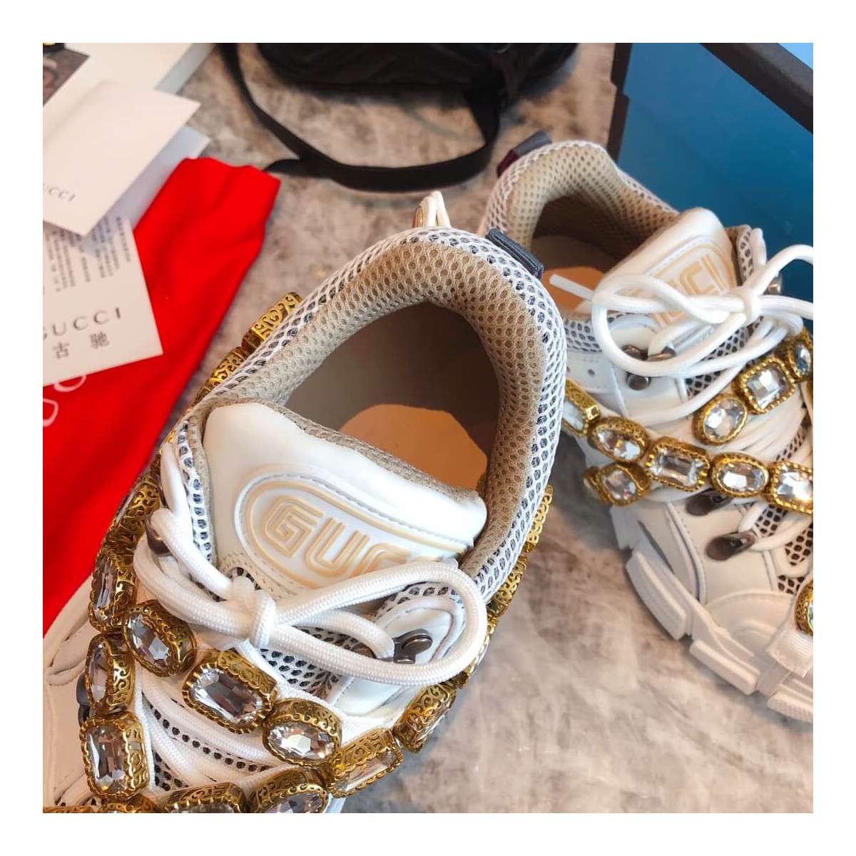 Gucci Flashtrek Sneaker With Removable Crystals 541445 White