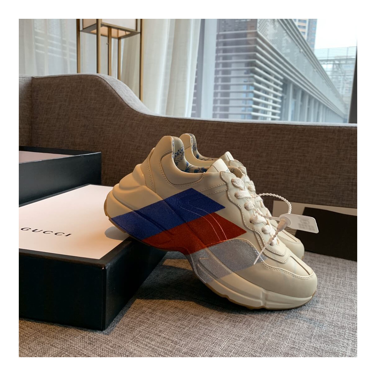 Gucci Rhyton Trainer Sneakers With Glitter Stripe 523535