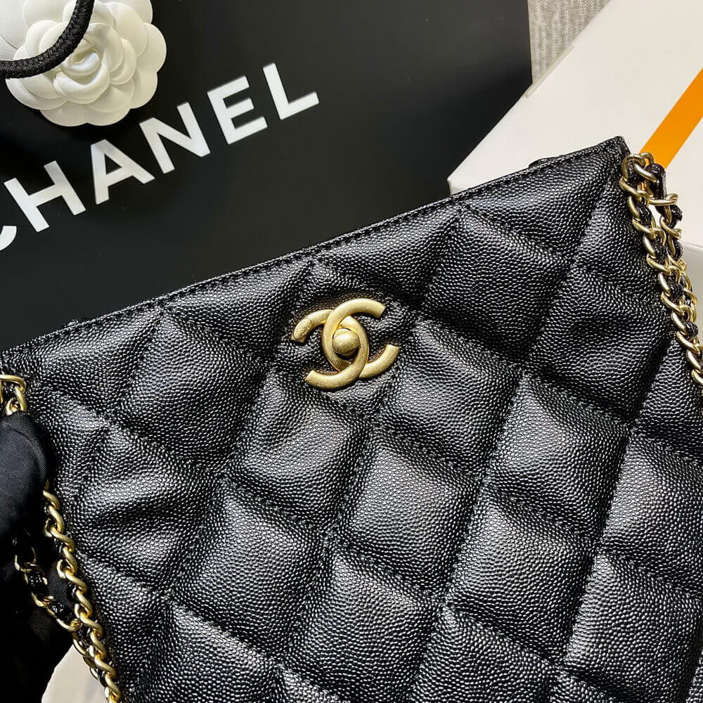 Chanel Small Tote in Black Grained Calfskin AS3470