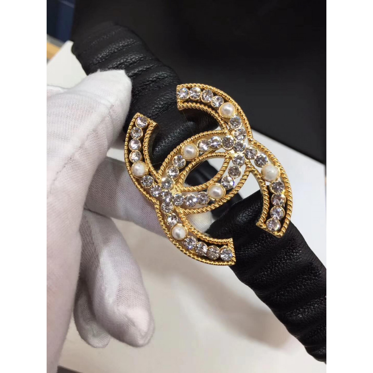 Chanel Lambskin &amp; Gold-Tone Metal Belt 94305