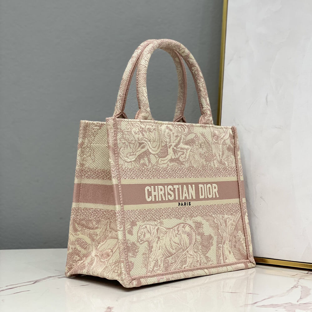 Christian Dior Small Book Tote Bag 26cm Toile De Jouy Reverse Embroidery Pink