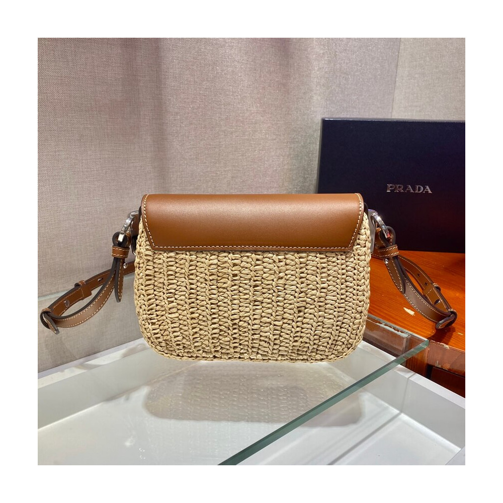 Prada Raffia and Leather Shoulder Bag 1BD243