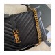 YSL Saint Laurent Sheepskin Matelasse Chevron Monogram Large College Satchel 392738 Black