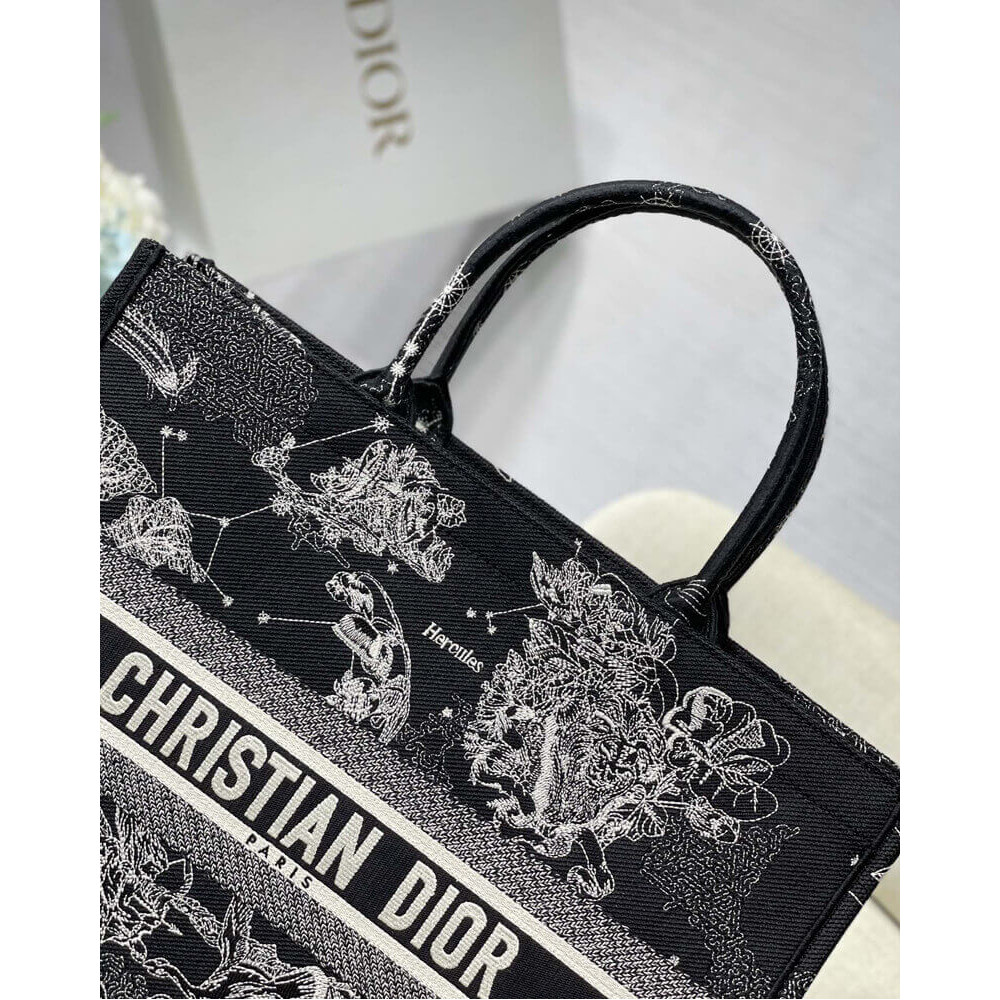 Christian Dior Large Book Tote Black Toile de Jouy Zodiac Embroidery M1286