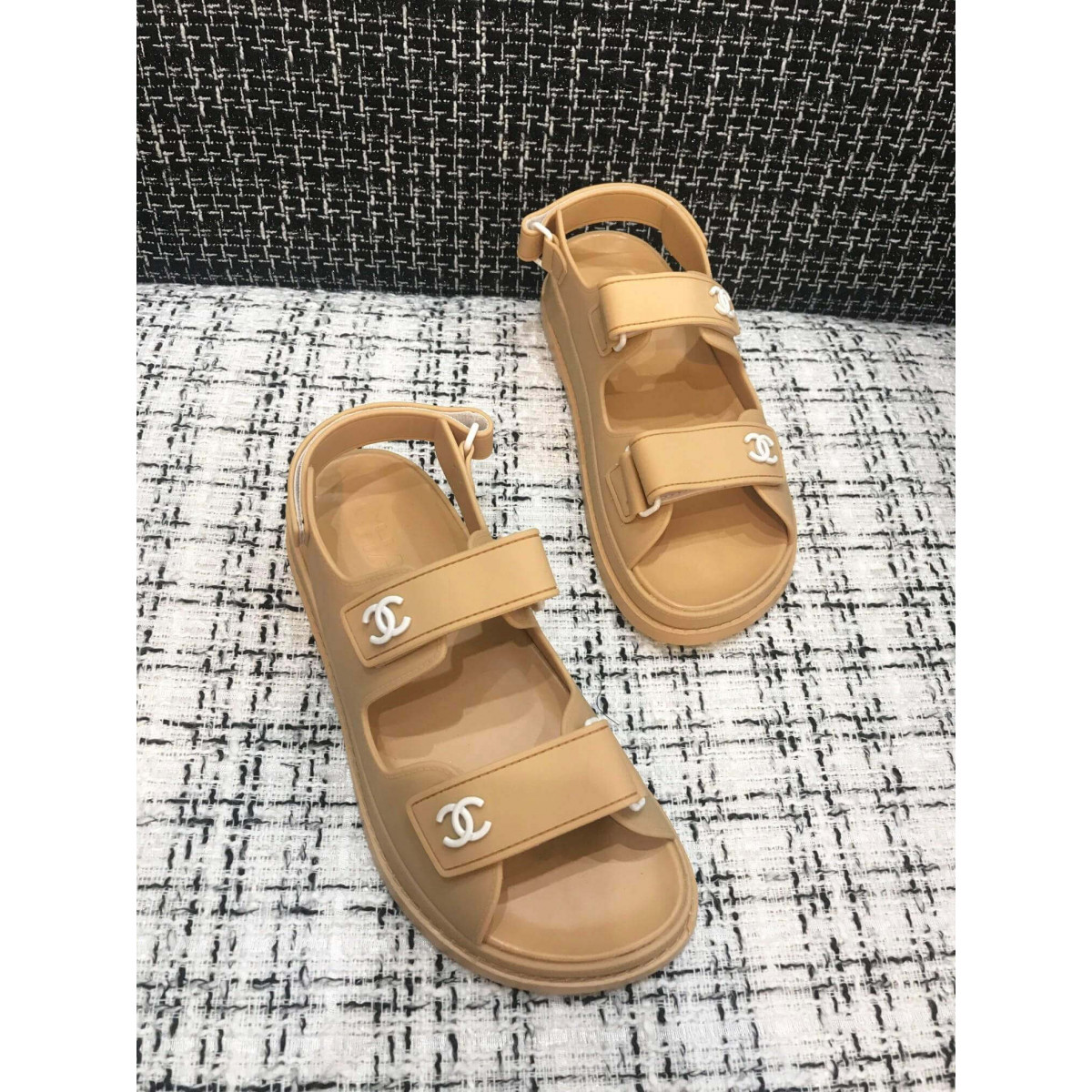 Chanel Velcro Sandals G31848 Beige