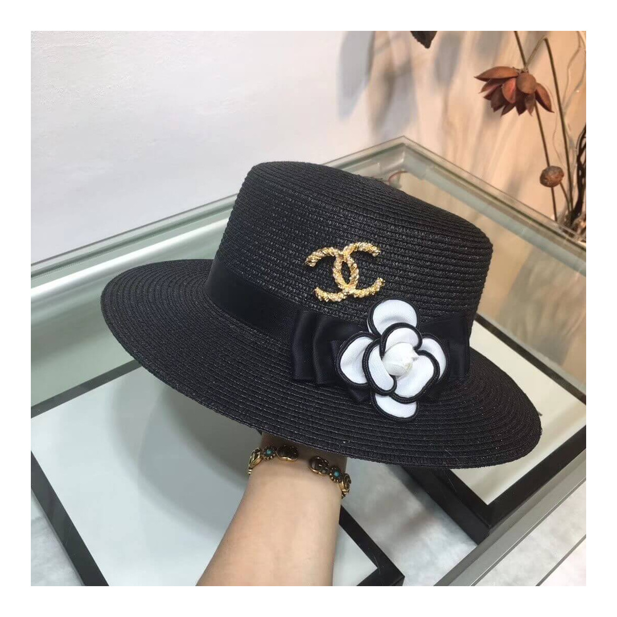 Chanel Flower Embellished Straw Hat AA6730