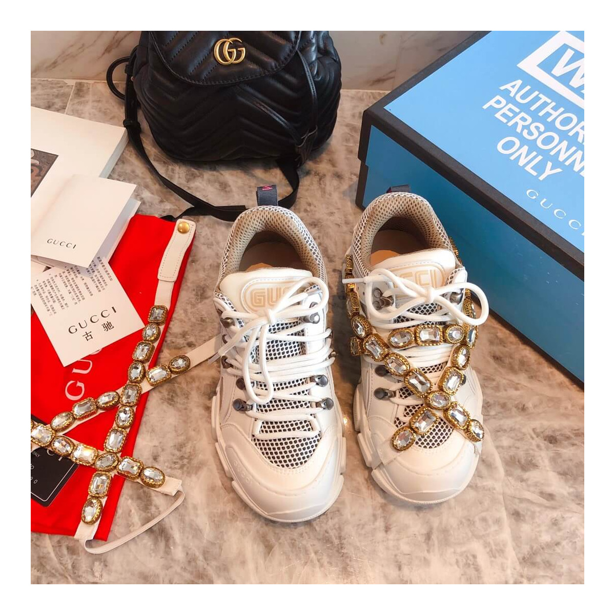 Gucci Flashtrek Sneaker With Removable Crystals 541445 White