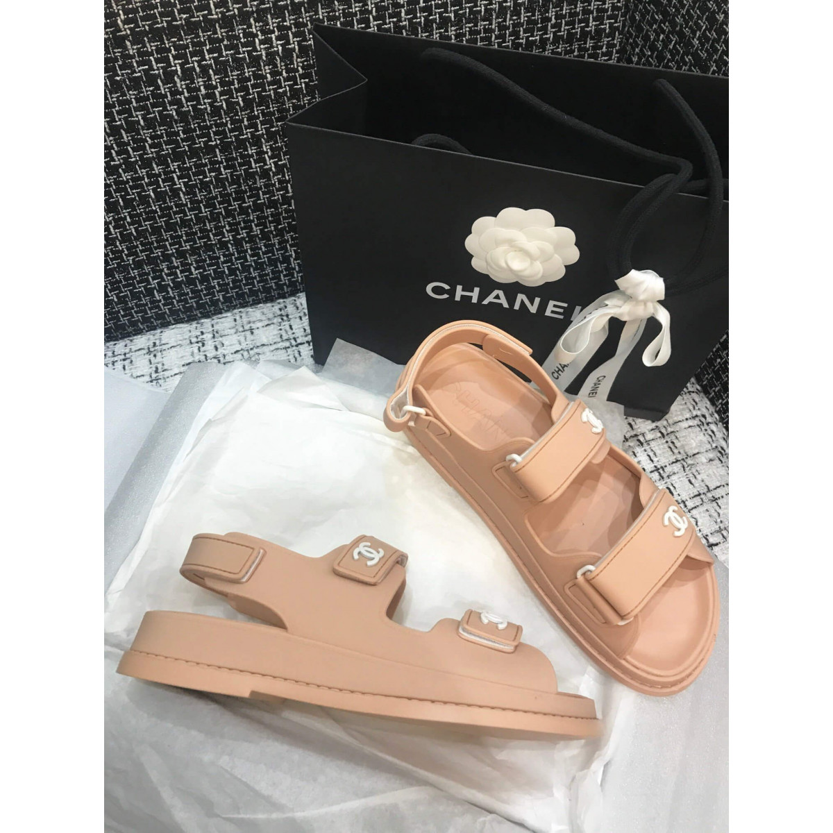 Chanel Velcro Sandals G31848 Apricot