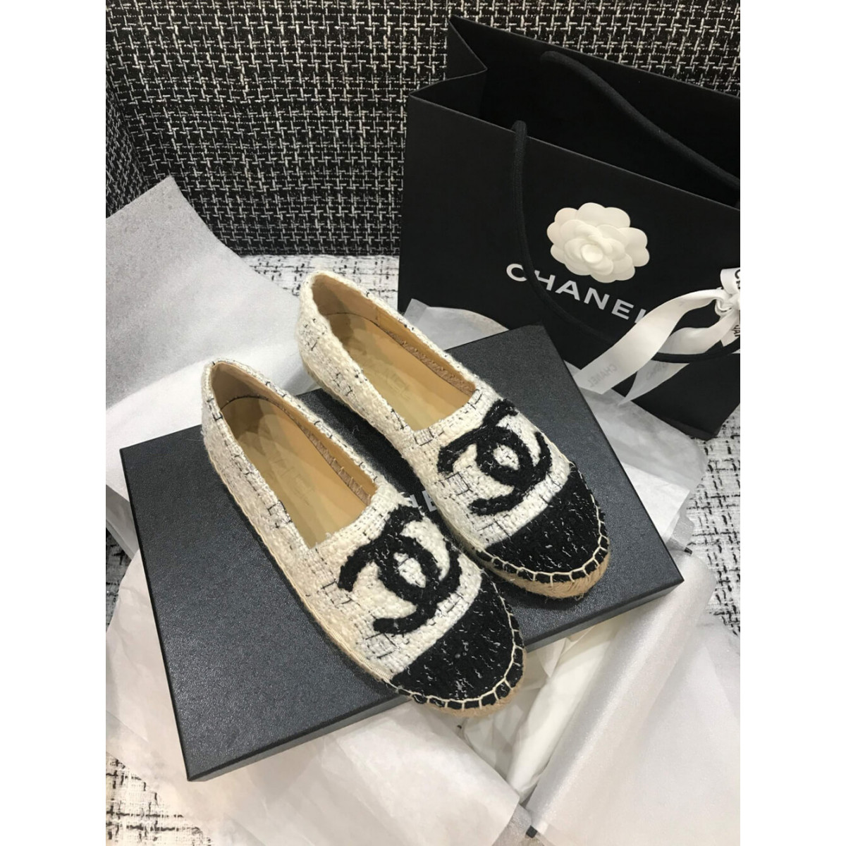 Chanel Tweed Espadrilles G29762 White/Black