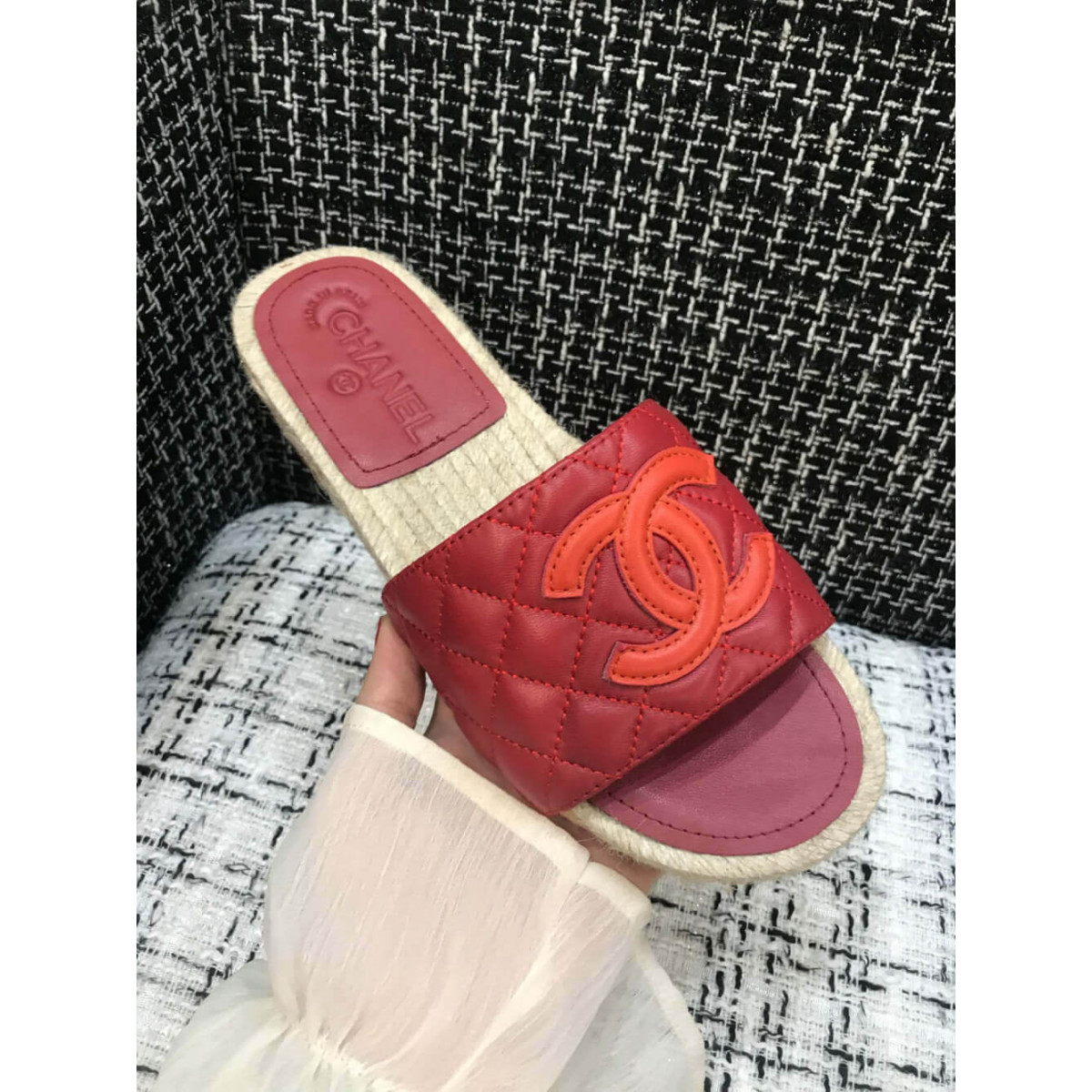 Chanel CC Quilted Mules G35604 Burgundy/Red