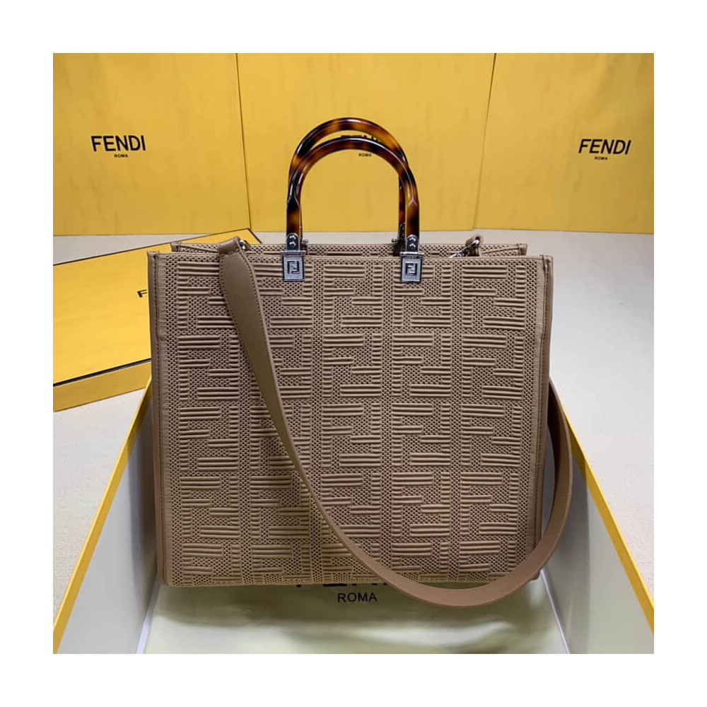 Fendi Medium Sunshine Tote Bag in Apricot FF Fabric 8BH386