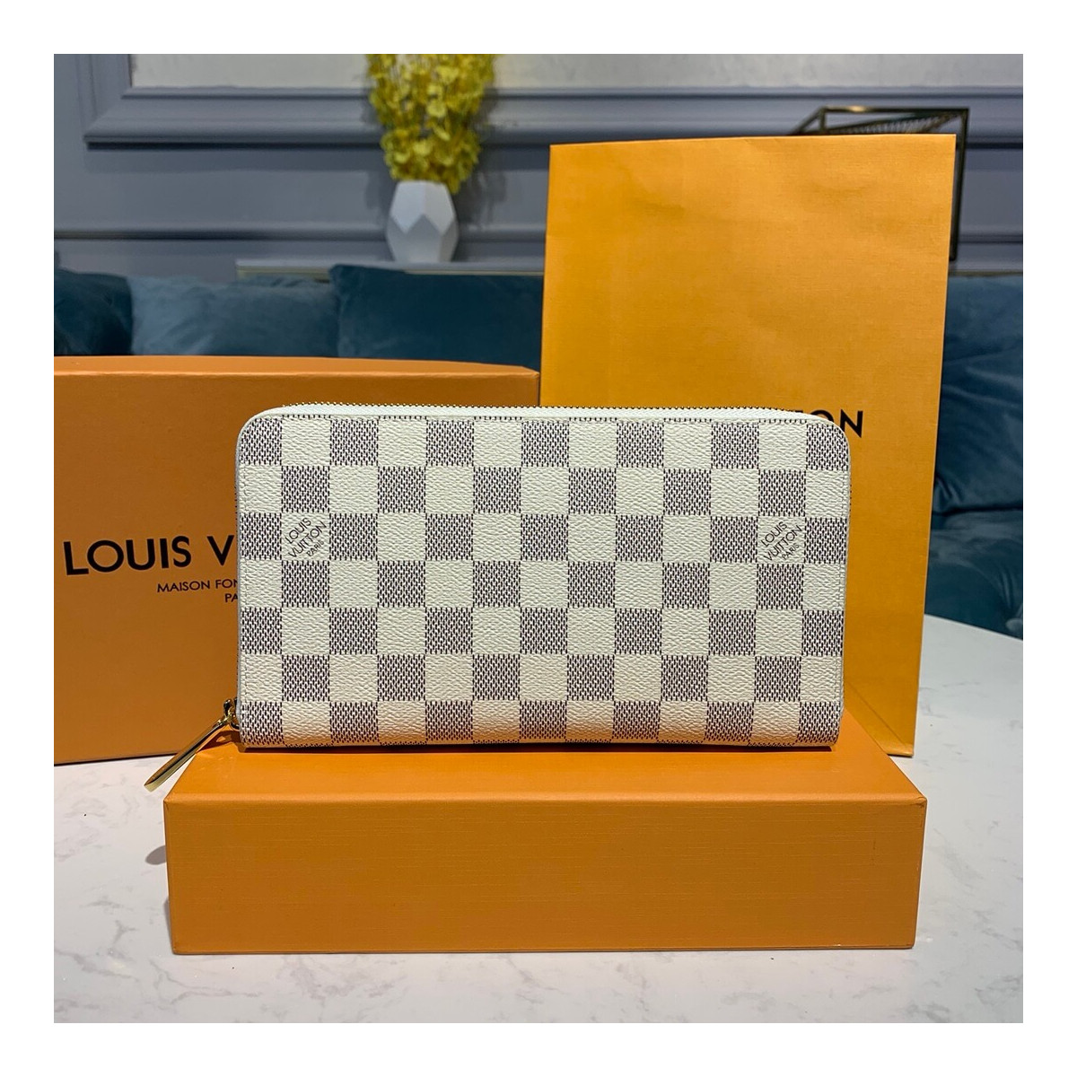 Louis Vuitton Damier Azur Canvas Zippy Organizer Wallet N60111/N60012