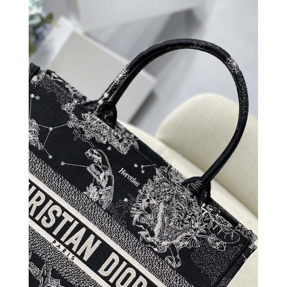 Christian Dior Medium Book Tote Black Toile de Jouy Zodiac Embroidery M1296