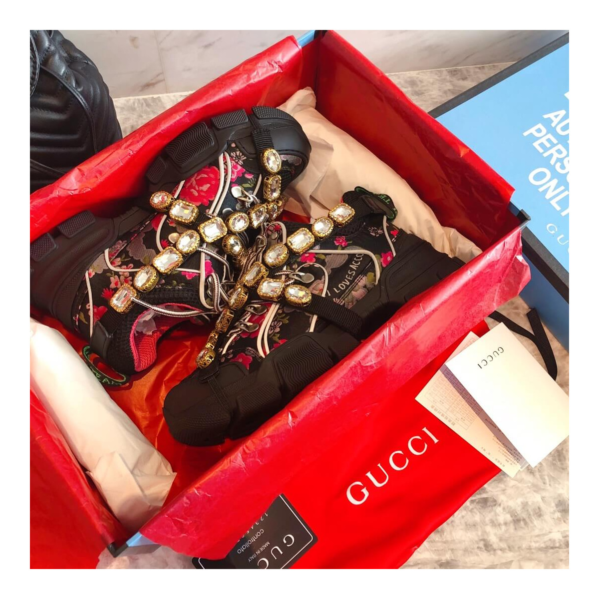 Gucci Flashtrek Sneaker With Removable Crystals 537355 Black