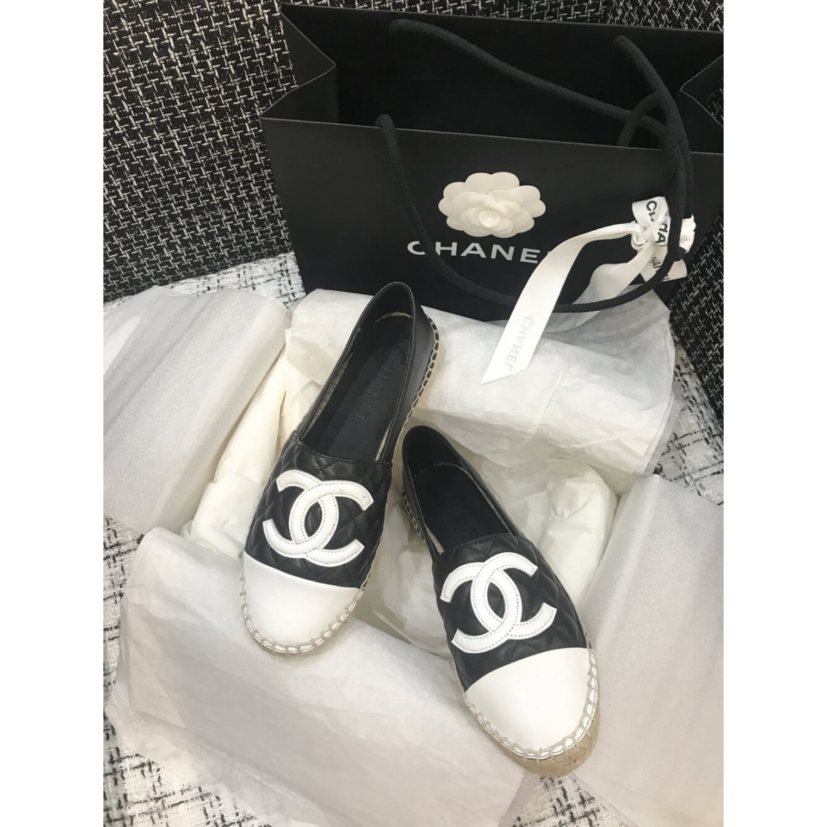 Chanel CC Quilted Espadrilles G29762 Black/8White