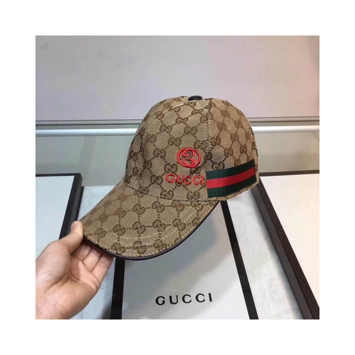 Gucci Original GG Canvas Baseball Hat With Web 200033