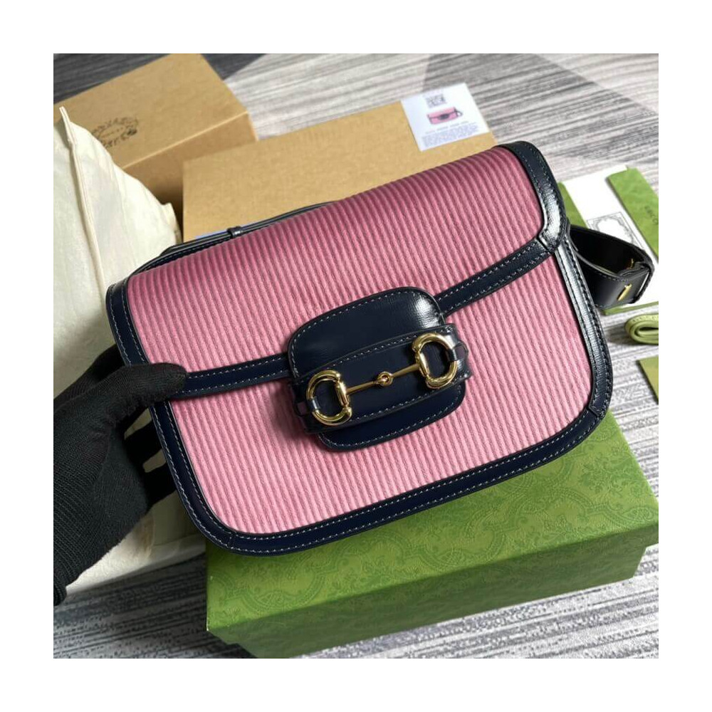 Gucci Horsebit 1955 Small Bag 602204 Pink Corduroy