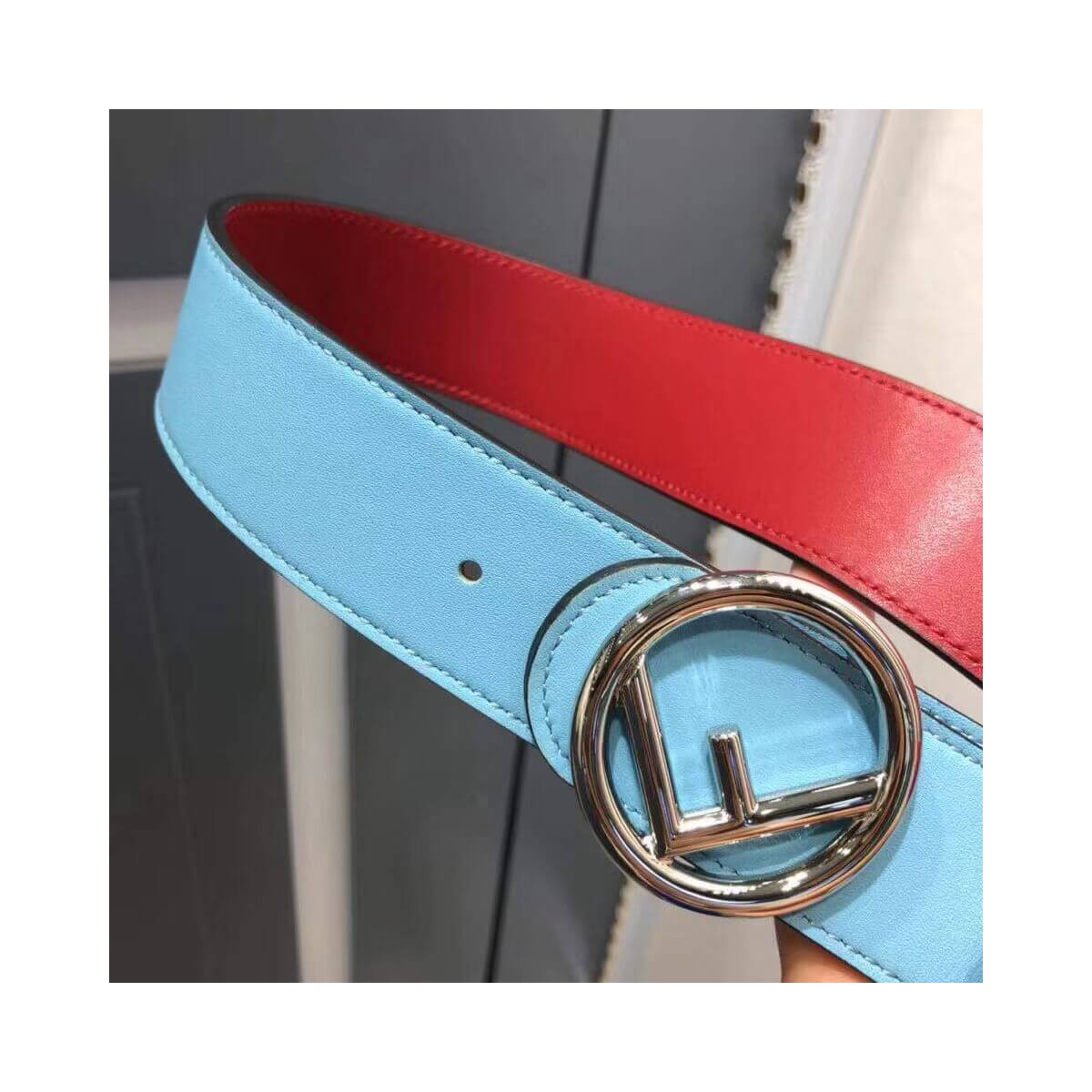 Fendi Reversible 40mm Round Buckle Belt 8C0579 Blue / Red