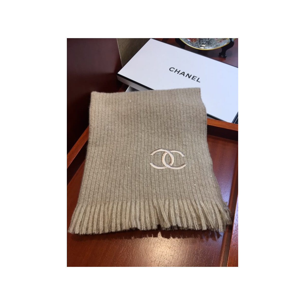 Chanel Cashmere Wool Sequins CC Stole 2512