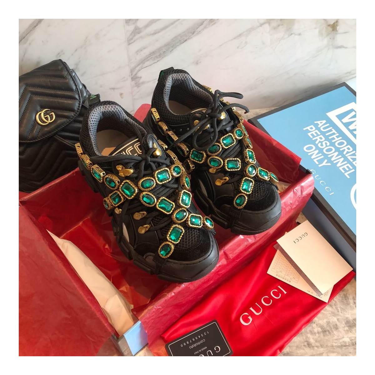 Gucci Flashtrek Sneaker With Removable Crystals 537153 Black