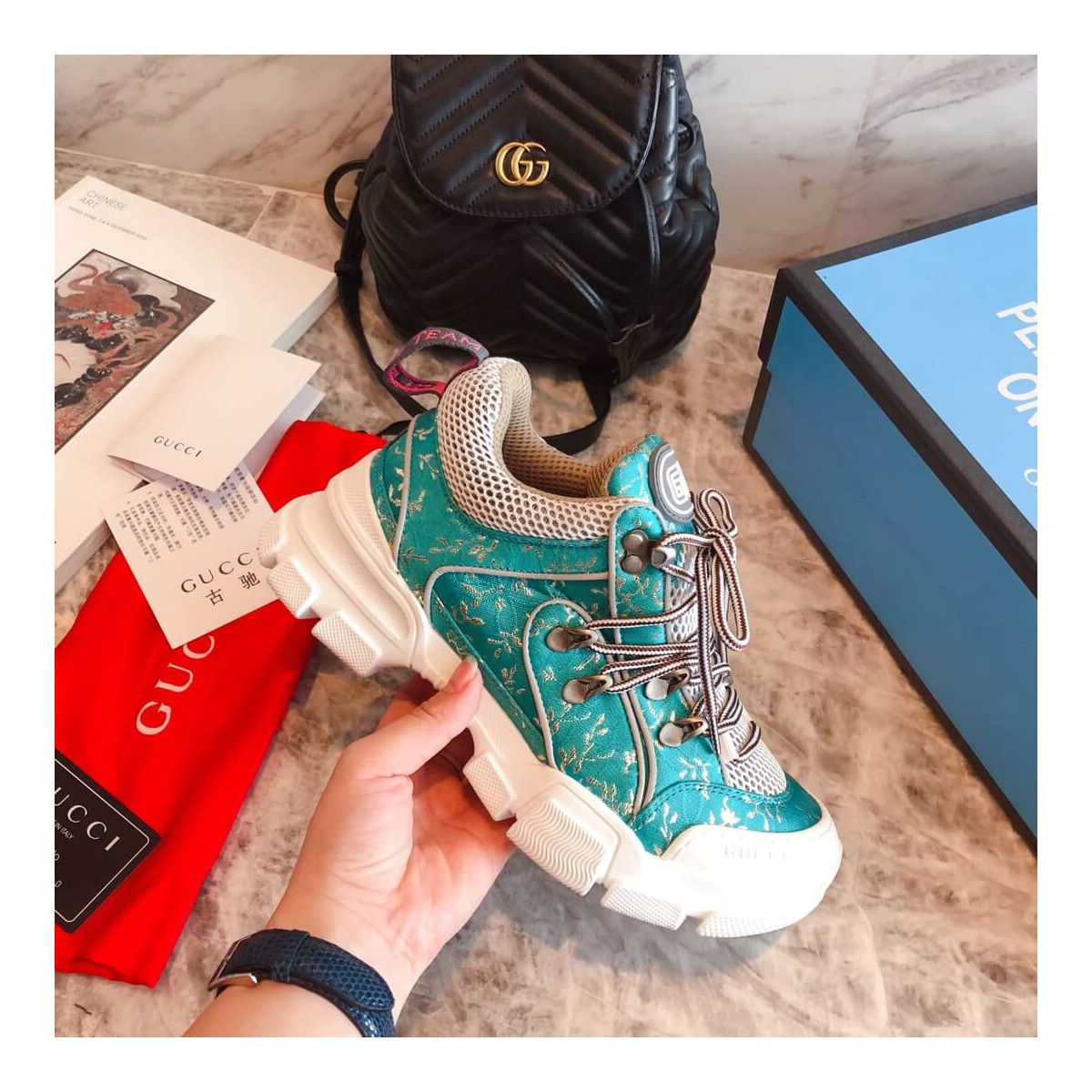 Gucci Flashtrek Sneaker With Removable Crystals 541445 Green