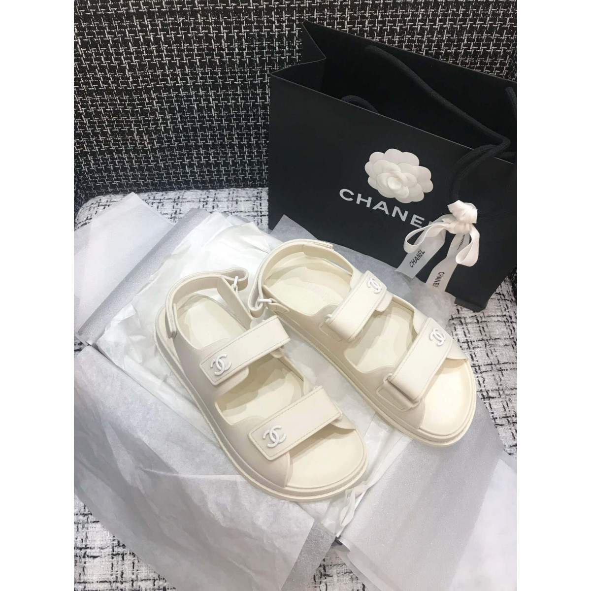 Chanel Velcro Sandals G31848 White