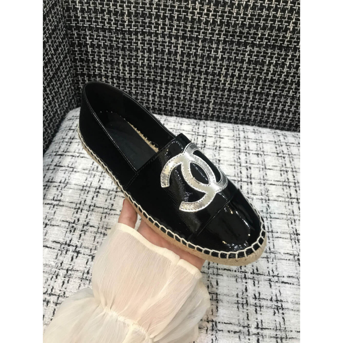 Chanel Patent Calfskin &amp; Metallic Goatskin Espadrilles G29762