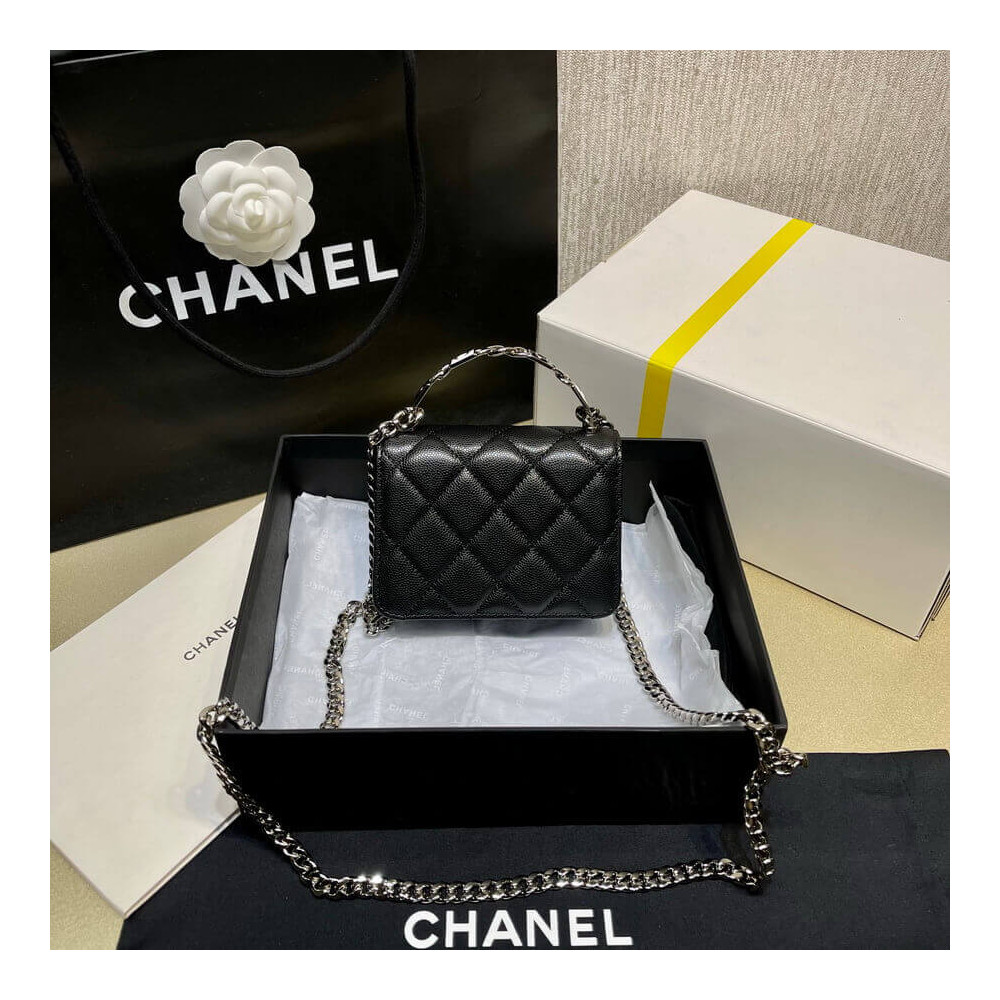 Chanel Enamel Handle Clutch with Chain in Grained Calfskin AP2758