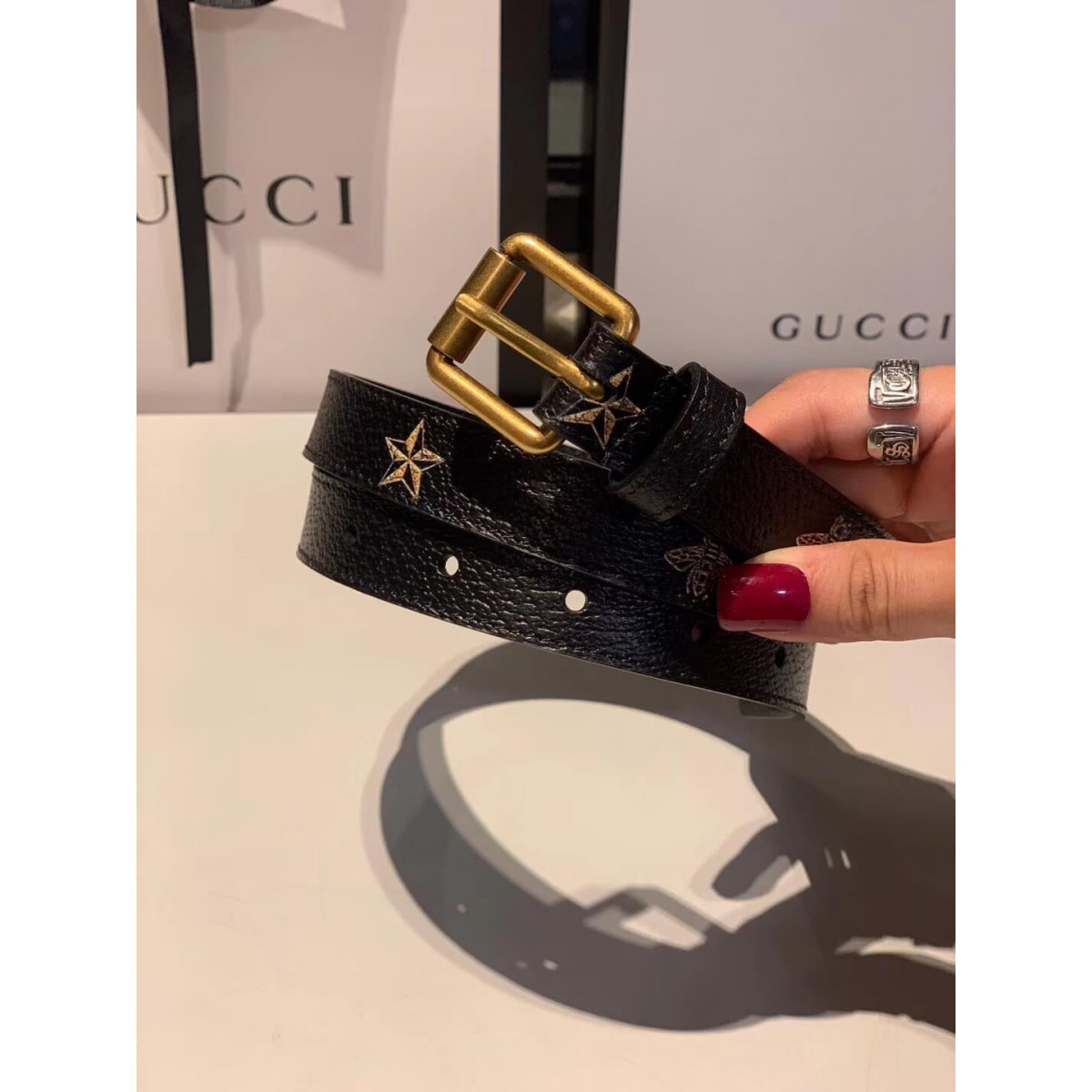 Gucci Belt With Bees And Stars Print 576178