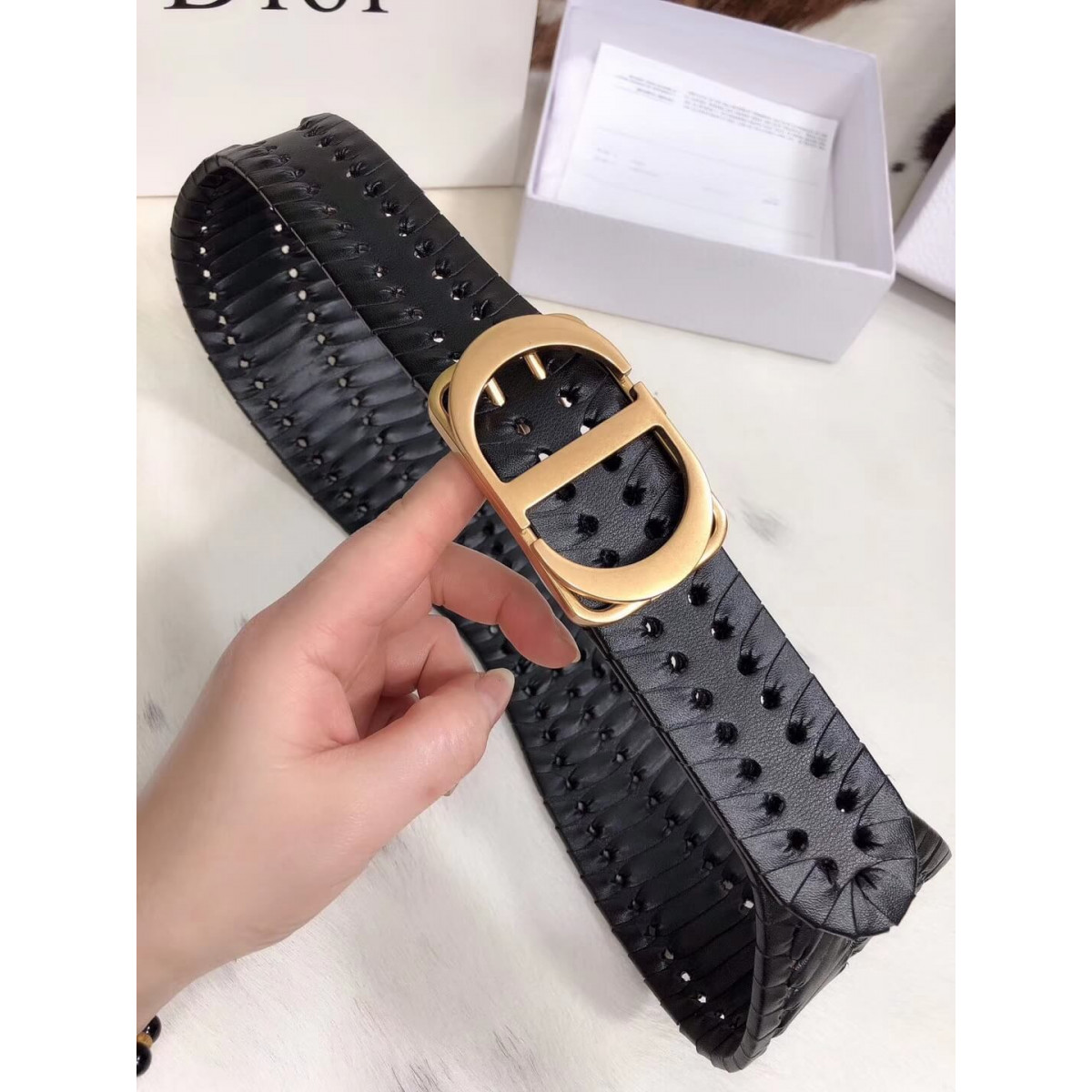 Christian Dior Black 30 Montaigne Calfskin Belt B0047