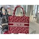 Christian Dior Small Book Tote Bag 26cm Oblique Embroidery Red