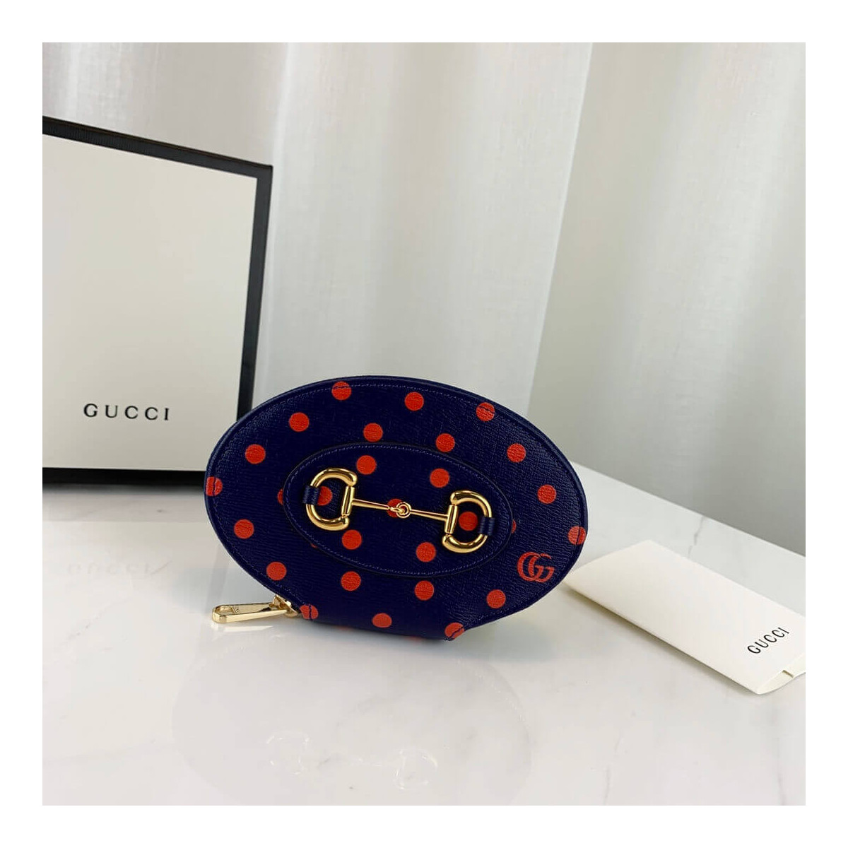 Gucci Navy And Red Polka Dot Coin Case 622040