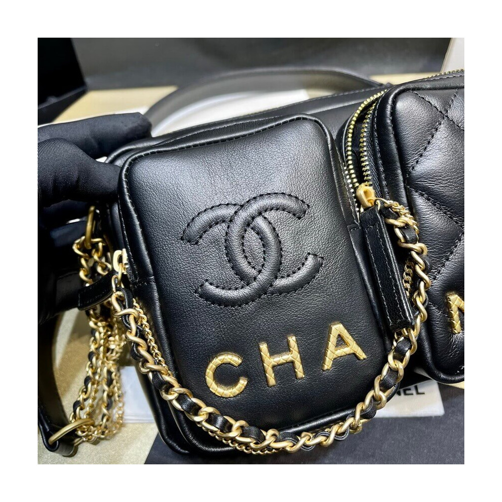 Chanel Calfskin Leather Camera Case AS2924 Black