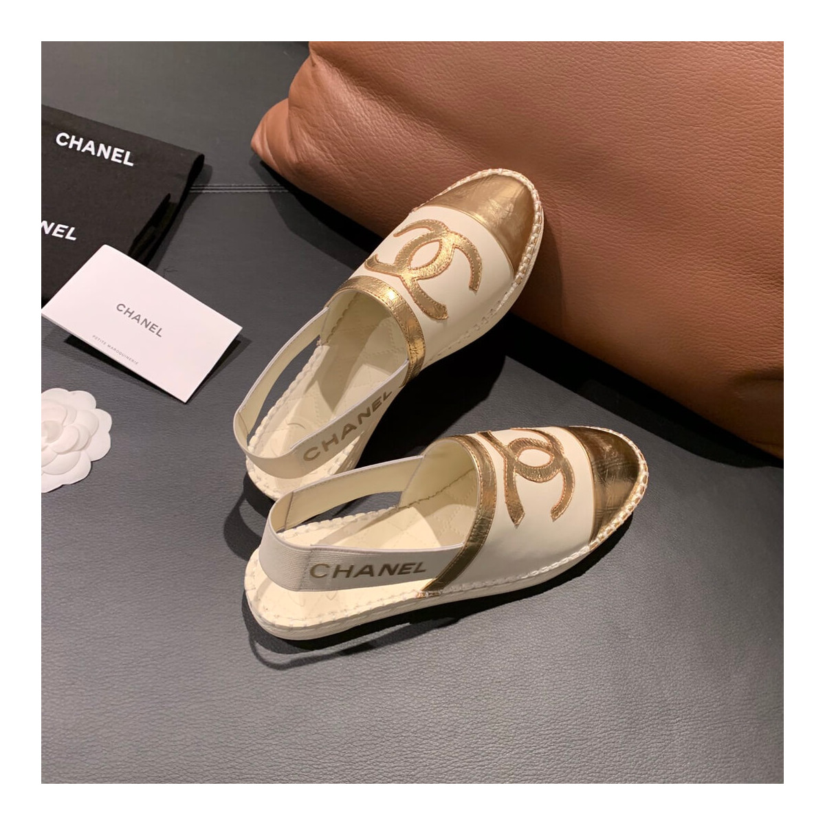 Chanel Slingback Espadrilles G34817 White/Gold