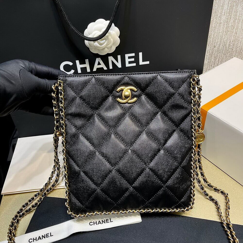 Chanel Small Tote in Black Grained Calfskin AS3470