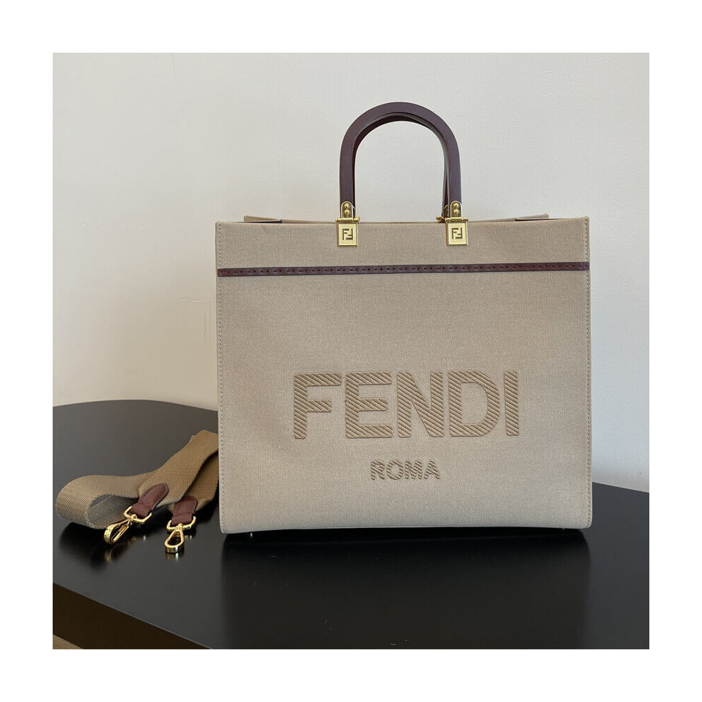 Fendi Medium Sunshine Tote Bag in Beige Canvas 8BH386