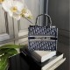 Christian Dior Small Book Tote Bag 26cm Oblique Embroidery Blue