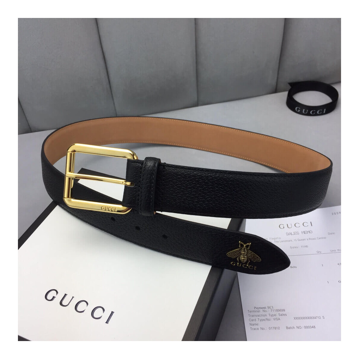 Gucci Leather Belt With Bee 40mm 523307