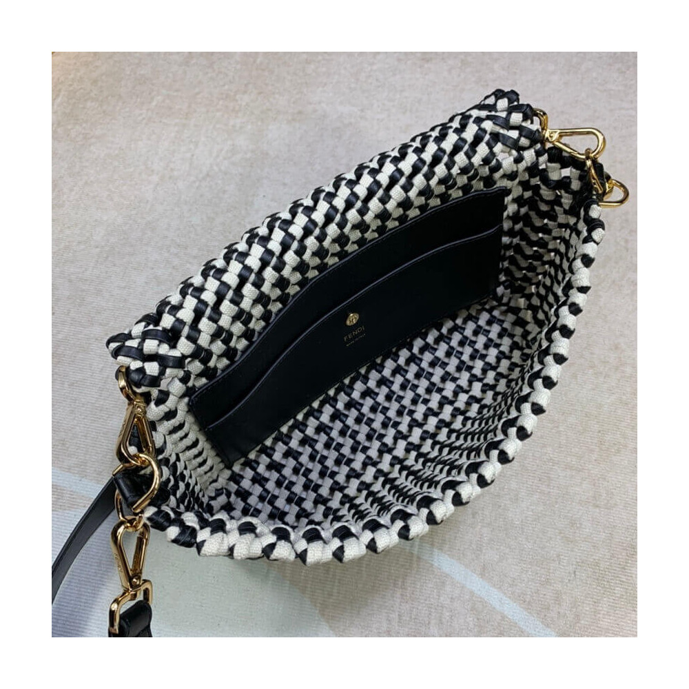 Fendi Baguette in Black Leather and White Fabric 2032