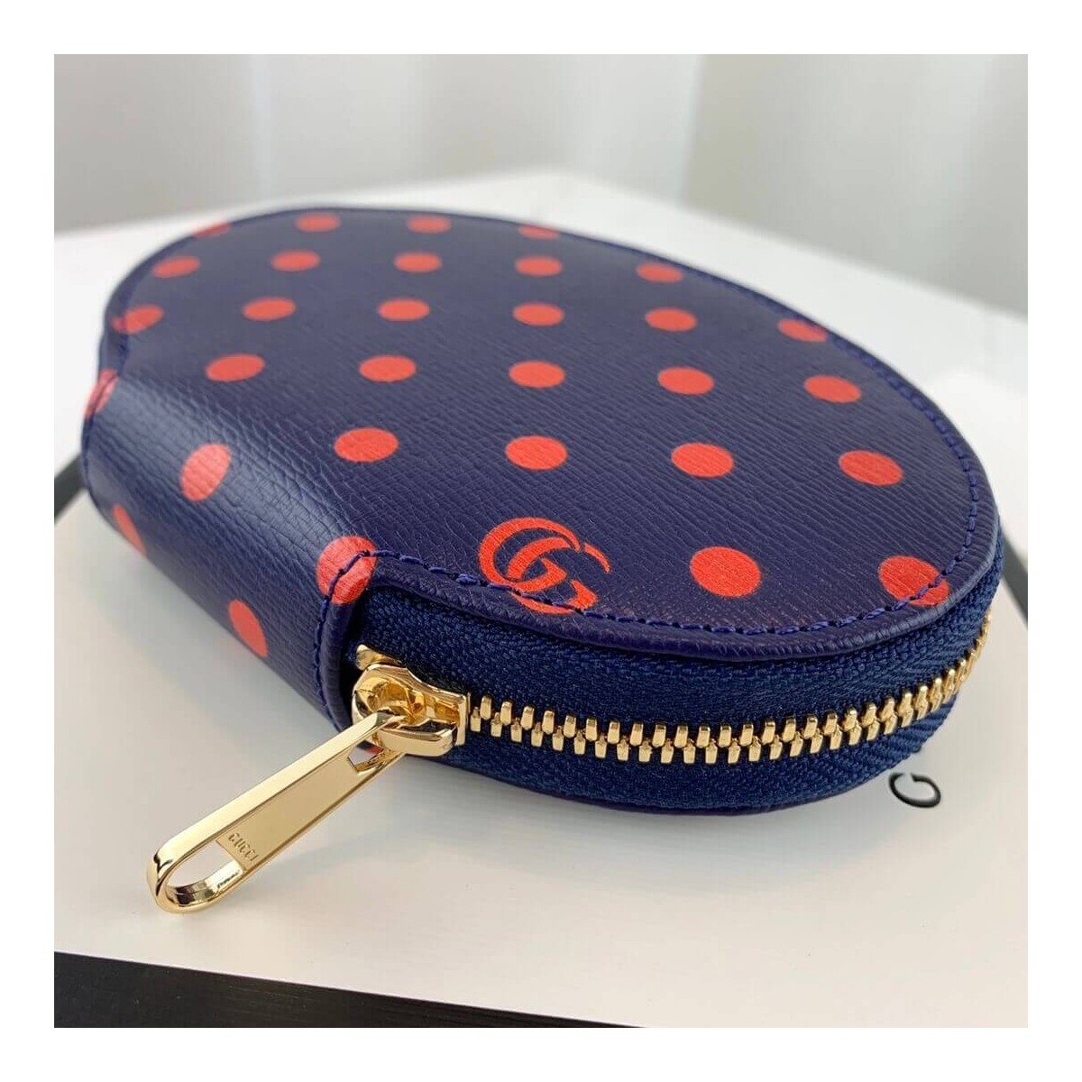 Gucci Navy And Red Polka Dot Coin Case 622040