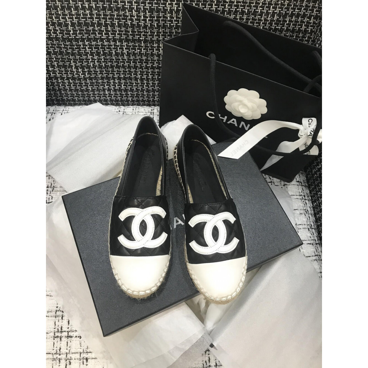 Chanel CC Quilted Espadrilles G29762 Black/8White