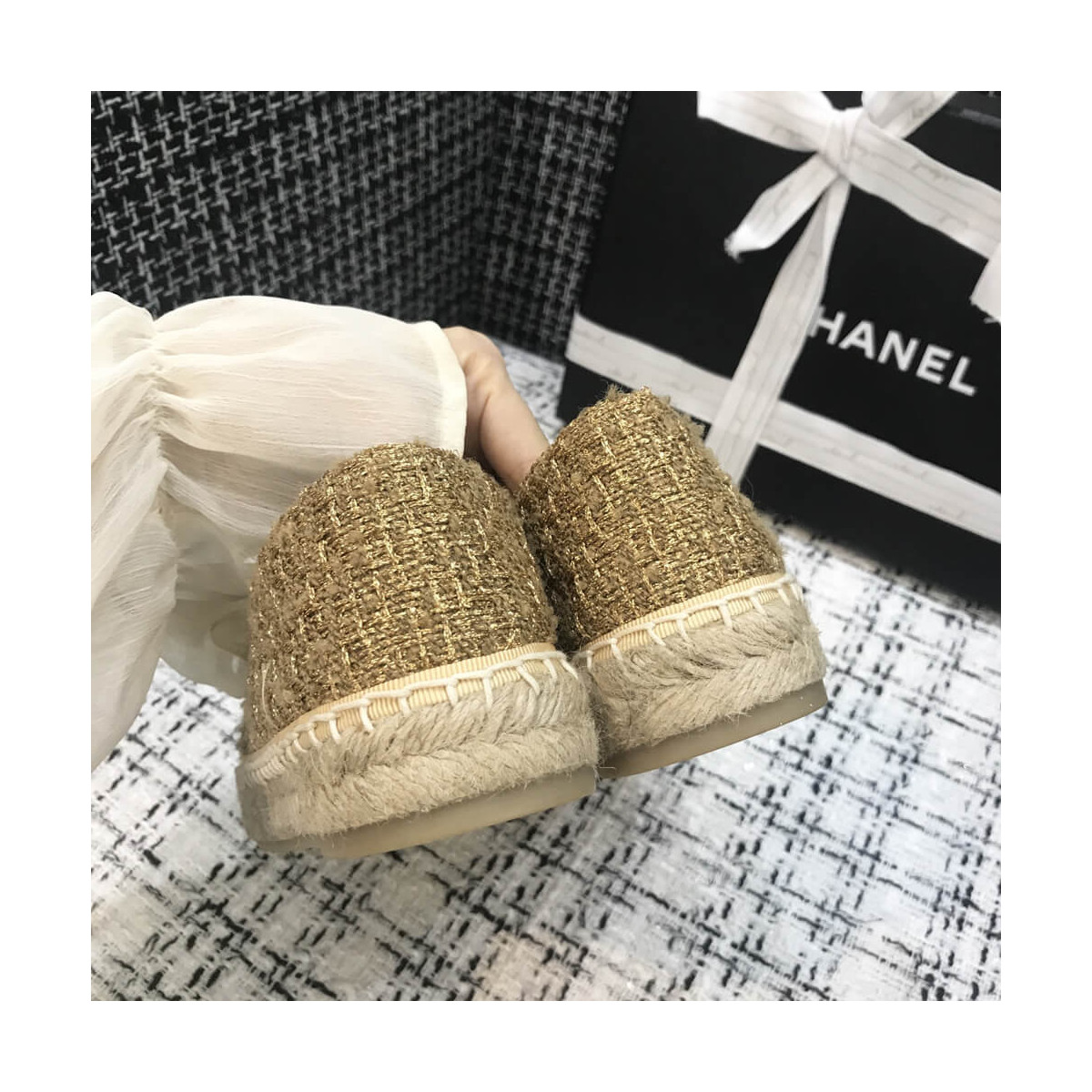 Chanel Tweed Espadrilles G29762 Light Coffee/Black