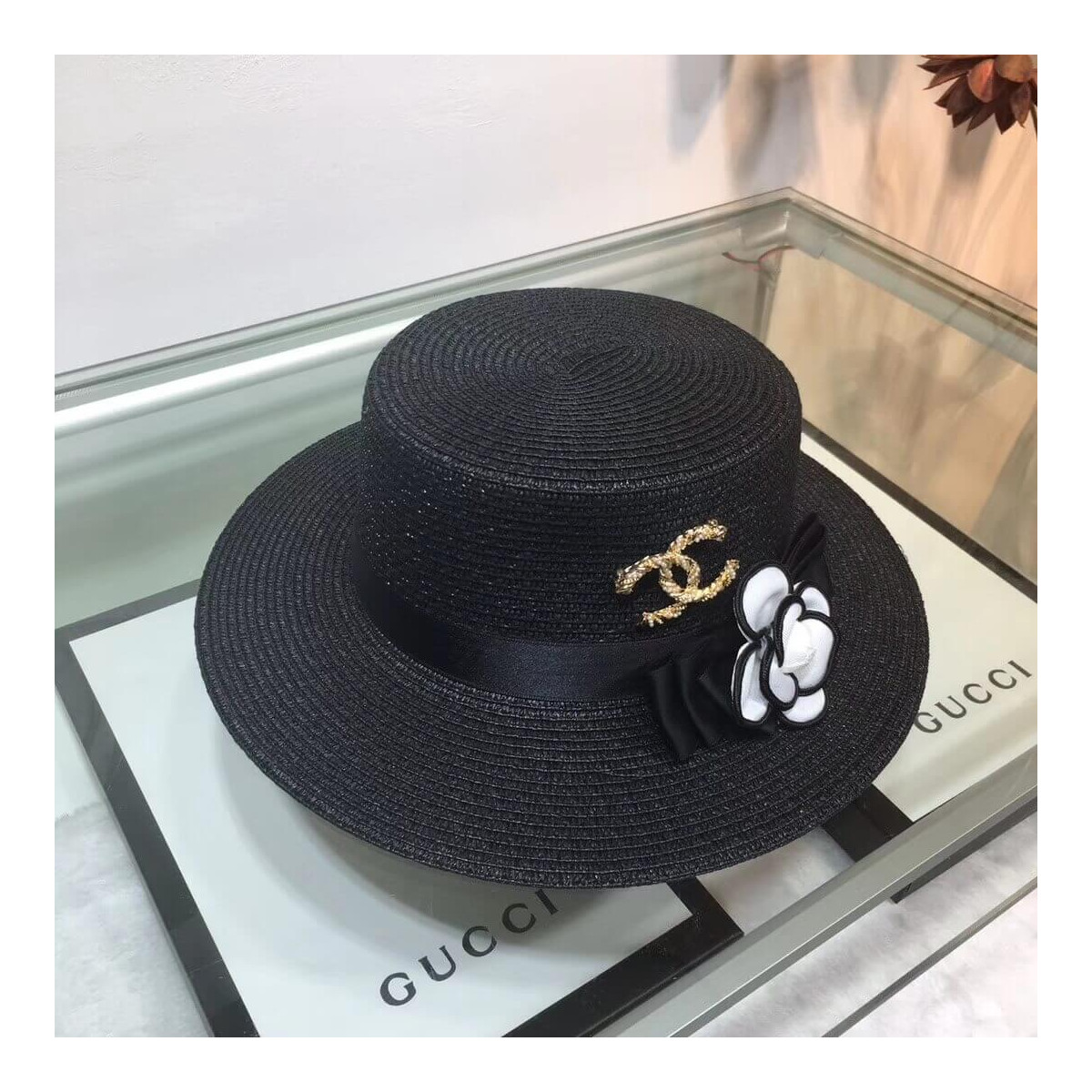 Chanel Flower Embellished Straw Hat AA6730