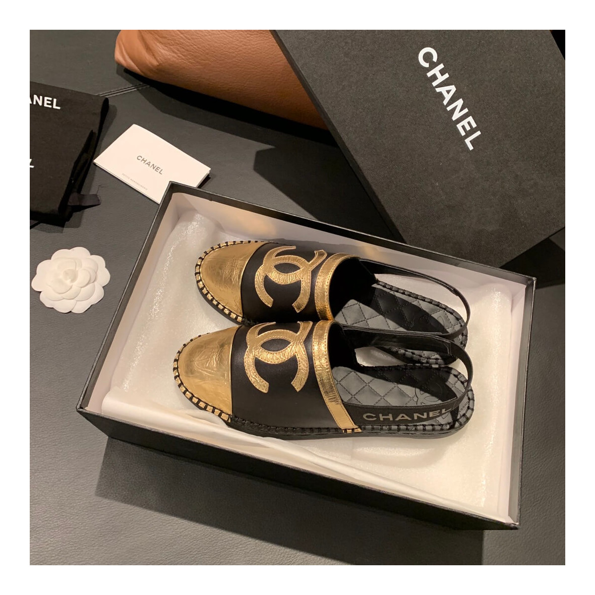 Chanel Slingback Espadrilles G34817 Black/Gold