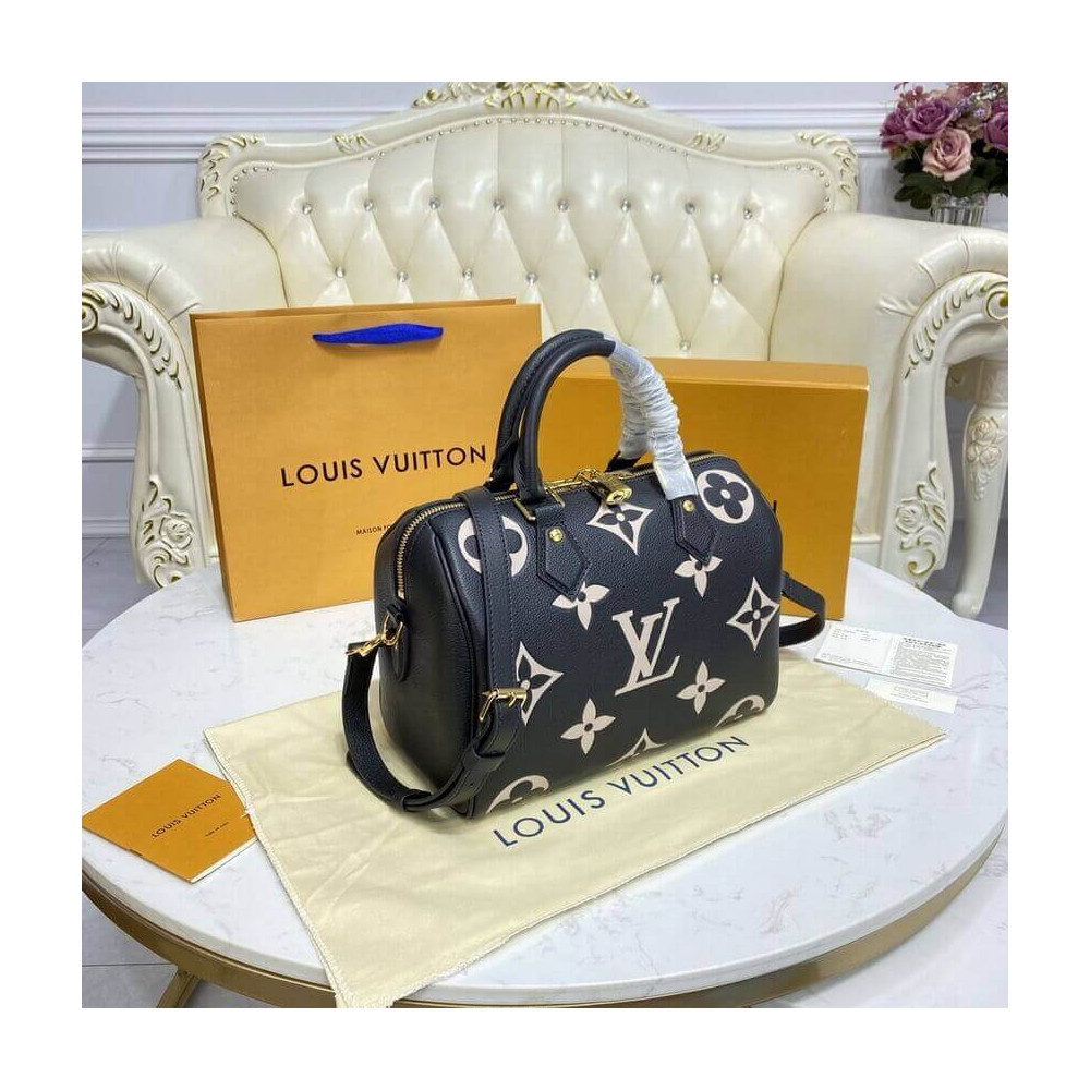 Louis Vuitton Bicolor Monogram Empreinte Speedy Bandouliere 25 M58947 Black/Beige