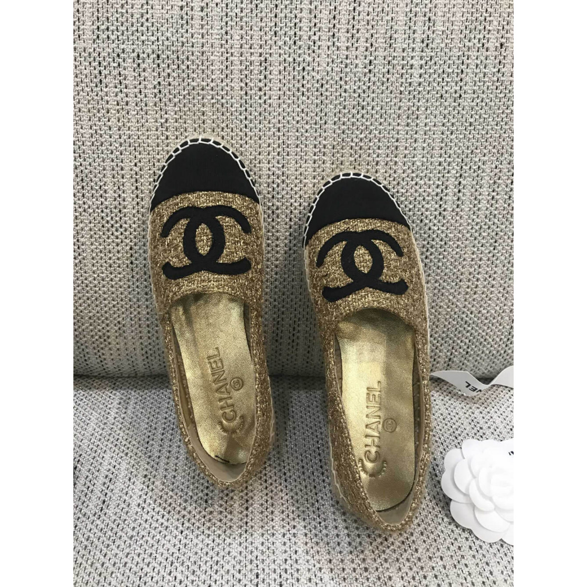 Chanel Tweed Espadrilles G29762 Light Coffee/Black