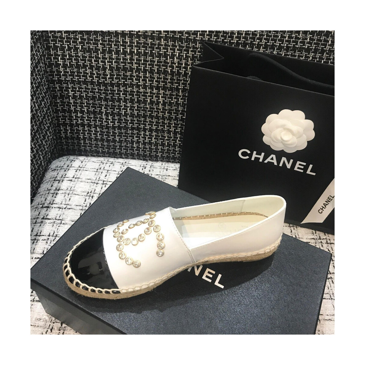 Chanel Patent Calfskin &amp; Metallic Goatskin Espadrilles G29761